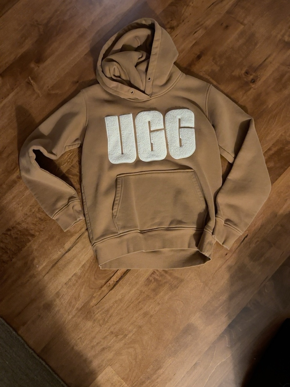 UGG Women’s XS Heavyweight Sherpa Logo Hoodie Tan Brown Pullover